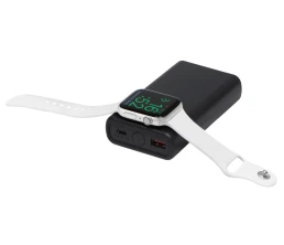 Внешний беспроводной аккумулятор 2-в-1 с функцией зарядки Apple Watch, QC/PD «AtomIQ», 10000 мАч, черный