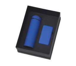 Подарочный набор c вакуумной термокружкой и повербанком С1, синий