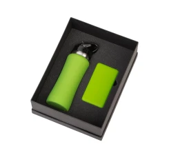 Подарочный набор с бутылкой для воды и повербанком С1, 5000 mAh, зеленое яблоко