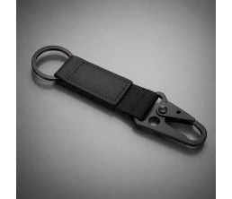 Брелок-ремувка "Carabinier" из ткани с вставкой из экокожи и карабином, черный