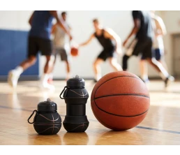 Складная бутылка для воды Basketball Flex, черная