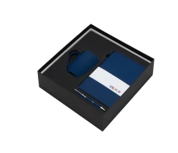 Подарочный набор с блокнотом С2, металлической ручкой и кружкой, темно-синий