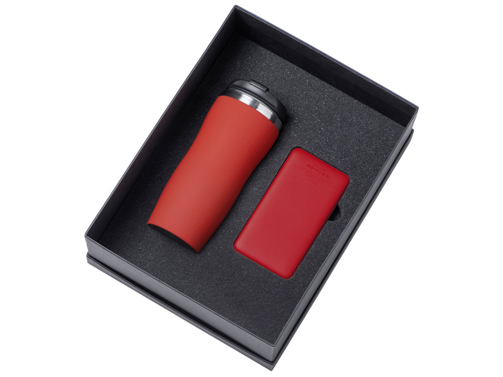 Подарочный набор c вакуумной термокружкой и повербанком С1, красный Подарочный набор c вакуумной термокружкой и повербанком С1, красный