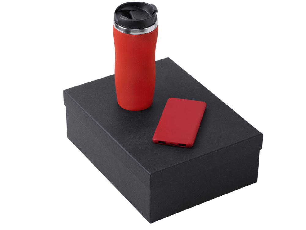 Подарочный набор c вакуумной термокружкой и повербанком С1, красный Подарочный набор c вакуумной термокружкой и повербанком С1, красный