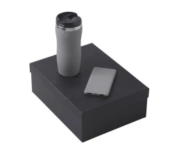 Подарочный набор c вакуумной термокружкой и повербанком С1, серый