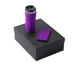 Подарочный набор c вакуумной термокружкой и повербанком С1, фиолетовый Подарочный набор c вакуумной термокружкой и повербанком С1, фиолетовый