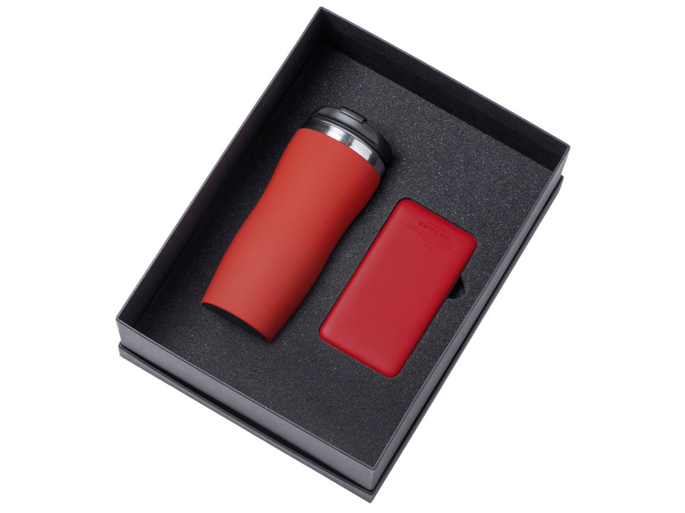 Подарочный набор c вакуумной термокружкой и повербанком С2, красный Подарочный набор c вакуумной термокружкой и повербанком С2, красный