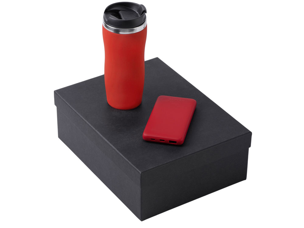 Подарочный набор c вакуумной термокружкой и повербанком С2, красный Подарочный набор c вакуумной термокружкой и повербанком С2, красный