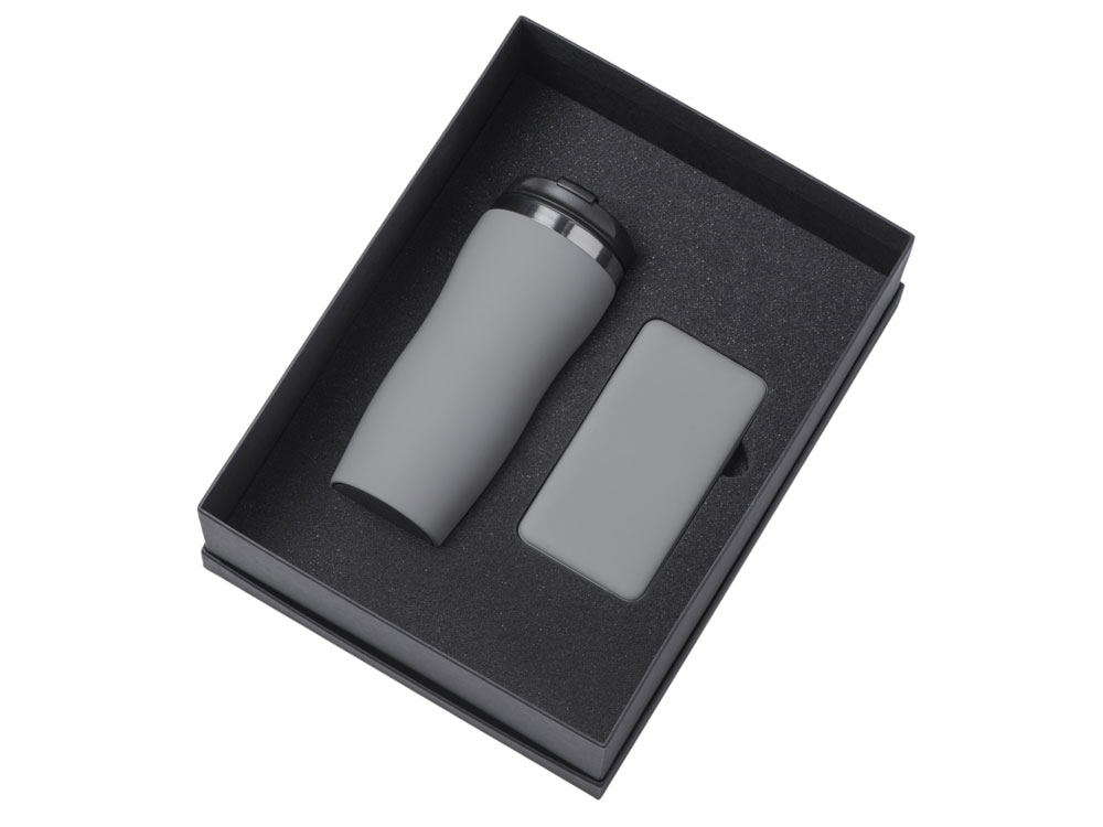 Подарочный набор c вакуумной термокружкой и повербанком С2, серый Подарочный набор c вакуумной термокружкой и повербанком С2, серый