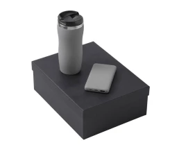 Подарочный набор c вакуумной термокружкой и повербанком С2, серый Подарочный набор c вакуумной термокружкой и повербанком С2, серый