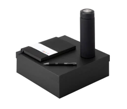 Подарочный набор с блокнотом С1, металлической ручкой и термосом, черный