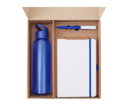 Подарочный набор с бутылкой для воды. блокнотом, ручкой и ланчбоксом,синий