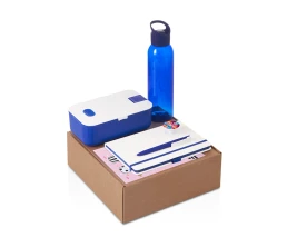 Подарочный набор с бутылкой для воды. блокнотом, ручкой и ланчбоксом,синий