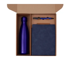 Подарочный набор с термобутылкой, блокнотом, ручкой и чаем, синий