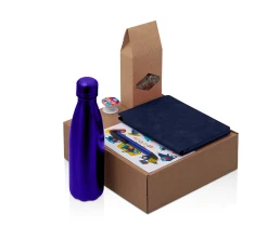 Подарочный набор с термобутылкой, блокнотом, ручкой и чаем, синий