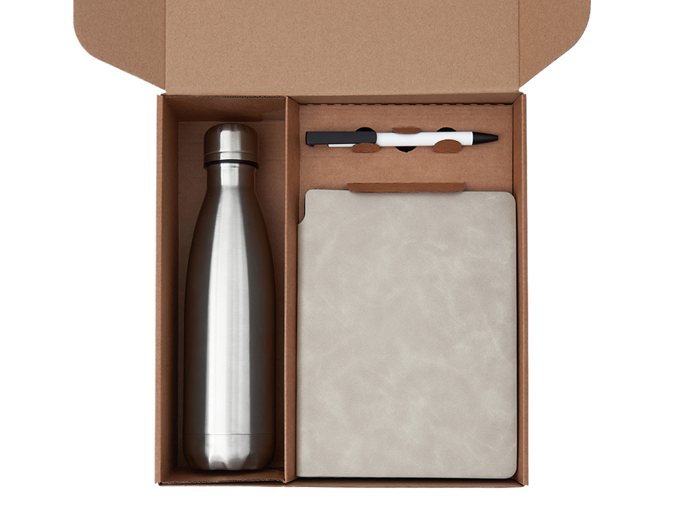Подарочный набор с термобутылкой, блокнотом, ручкой и чаем, белый Подарочный набор с термобутылкой, блокнотом, ручкой и чаем, белый