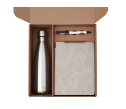 Подарочный набор с термобутылкой, блокнотом, ручкой и чаем, белый Подарочный набор с термобутылкой, блокнотом, ручкой и чаем, белый