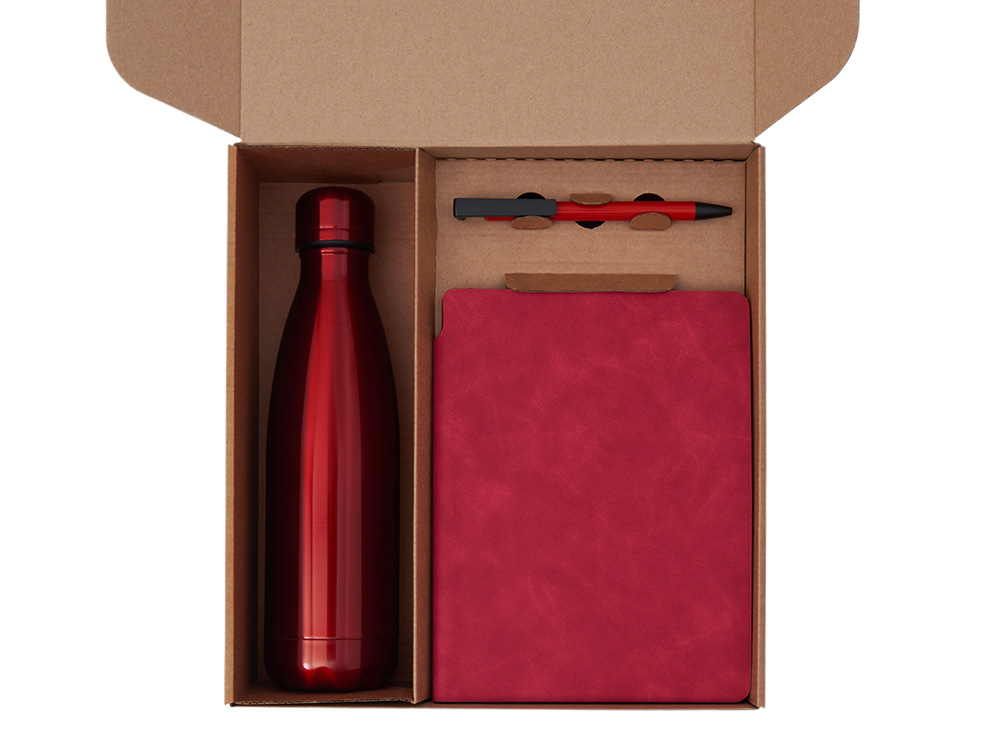 Подарочный набор с термобутылкой, блокнотом, ручкой и чаем, красный Подарочный набор с термобутылкой, блокнотом, ручкой и чаем, красный