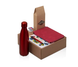 Подарочный набор с термобутылкой, блокнотом, ручкой и чаем, красный Подарочный набор с термобутылкой, блокнотом, ручкой и чаем, красный