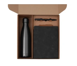 Подарочный набор с термобутылкой, блокнотом, ручкой и чаем, черный