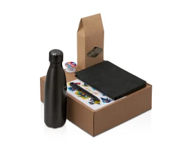 Подарочный набор с термобутылкой, блокнотом, ручкой и чаем, черный