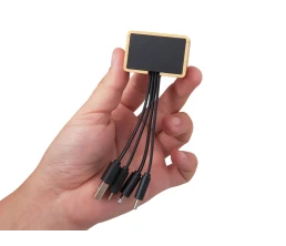 Кабель 3-в-1 с подсветкой лого «Reedia S6», бамбук, черный