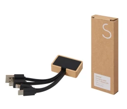 Кабель 3-в-1 с подсветкой лого «Reedia S6», бамбук, черный