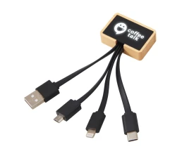 Кабель 3-в-1 с подсветкой лого «Reedia S6», бамбук, черный