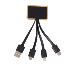 Кабель 3-в-1 с подсветкой лого «Reedia S6», бамбук, черный