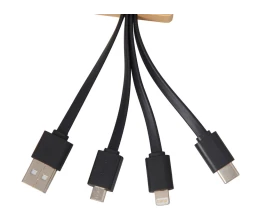Кабель 3-в-1 с подсветкой лого «Reedia S6», бамбук, черный