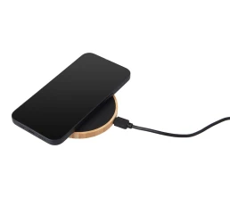 Беспроводное зарядное устройство с подсветкой лого «Reedia S3», 15 Вт, бамбук, черный