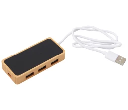 USB хаб с подсветкой лого «Reedia S5», 3*USB, 1*Type C, бамбук, черный