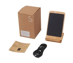 Беспроводное зарядное устройство 2-в-1 с подсветкой лого «Reedia S4», 15 Вт, бамбук, черный