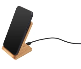 Беспроводное зарядное устройство 2-в-1 с подсветкой лого «Reedia S4», 15 Вт, бамбук, черный