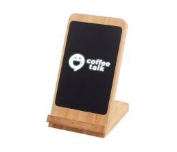 Беспроводное зарядное устройство 2-в-1 с подсветкой лого «Reedia S4», 15 Вт, бамбук, черный