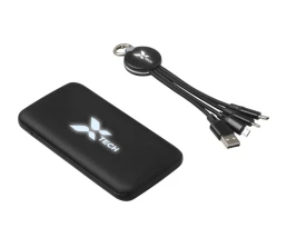 Набор из внешнего акуумулятора и универсального кабеля с подсветкой лого «Reserve LED», 10000mAh, черный