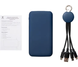 Набор из внешнего акуумулятора и универсального кабеля с подсветкой лого «Reserve LED», 10000mAh, темно-синий