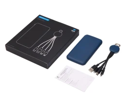 Набор из внешнего акуумулятора и универсального кабеля с подсветкой лого «Reserve LED», 10000mAh, темно-синий