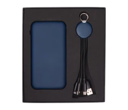 Набор из внешнего акуумулятора и универсального кабеля с подсветкой лого «Reserve LED», 10000mAh, темно-синий