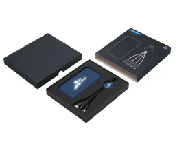 Набор из внешнего акуумулятора и универсального кабеля с подсветкой лого «Reserve LED», 10000mAh, темно-синий