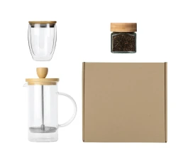 Подарочный набор для кухни с френчпрессом, стаканом и чаем Подарочный набор для кухни с френчпрессом, стаканом и чаем