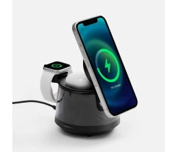 Bluetooth-колонка с подсветкой и беспроводной зарядкой Quantium, черная Bluetooth-колонка с подсветкой и беспроводной зарядкой Quantium, черная