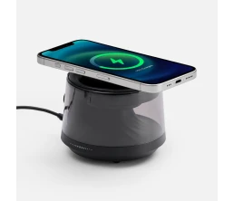 Bluetooth-колонка с подсветкой и беспроводной зарядкой Quantium, черная Bluetooth-колонка с подсветкой и беспроводной зарядкой Quantium, черная