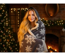 Плед Snowflake новогодний с капюшоном