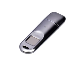 Металлическая флешка со сканером отпечатков пальцев в подарочной упаковке на 128 Гб, серебристый