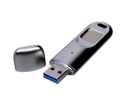 Металлическая флешка со сканером отпечатков пальцев в подарочной упаковке на 128 Гб, серебристый
