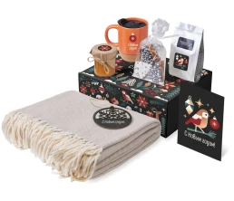Подарочный набор c пледом, кружкой и вареньем, оранжевый