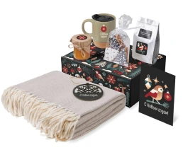 Подарочный набор c пледом, кружкой и вареньем, оливковый