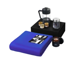 Подарочный набор c пледом, френчпрессом, чаем и медом, синий