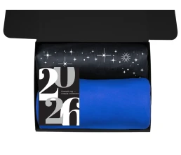 Подарочный набор c пледом, френчпрессом, чаем и медом, синий